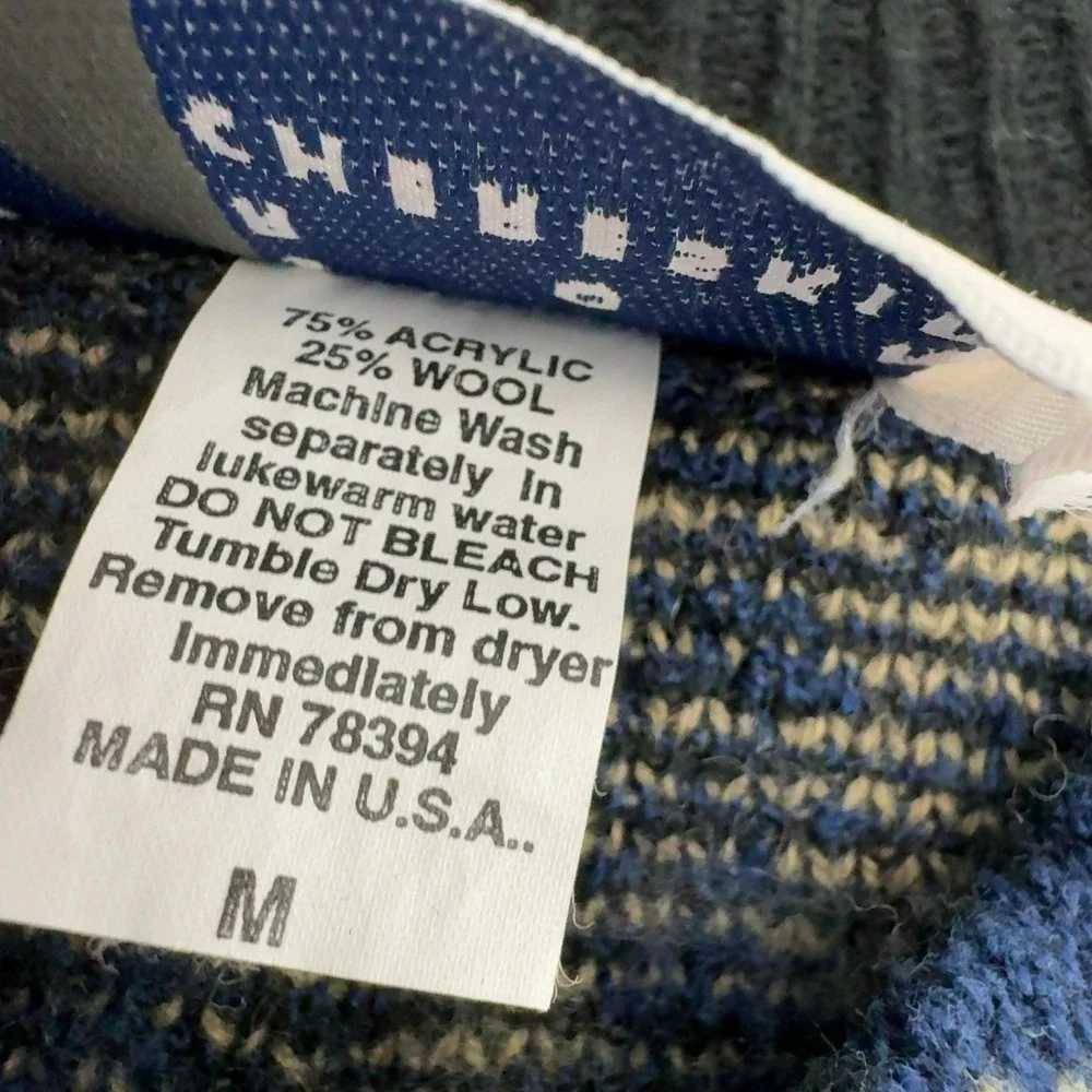 Vintage Ron Chereskin Sweater Mens M Blue Wool Blend Geometric Knit Retro Style